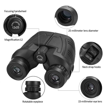Optische lens 12x25 Compacte verrekijker Teleskop voor jacht en vogelbewaking met breed zicht